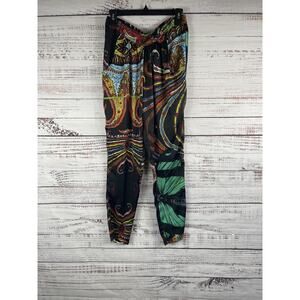 Desigual Pants Womens 28 Black Multicolor Abstract Tapered Joggers Elastic Waist